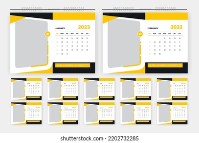 2023 desk calendar design template, 
creative 12 page calendar, professional corporate calendar design