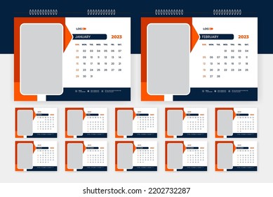 2023 desk calendar design template, 
creative 12 page calendar, professional corporate calendar design