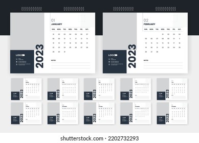 2023 desk calendar design template, 
creative 12 page calendar, professional corporate calendar design svg