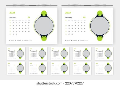 2023 desk calendar design template, 
creative 12 page calendar, professional corporate calendar design