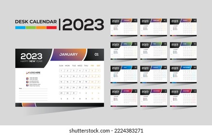 2023 Desktop vector 12 month 12 page calendar design for any kind of use