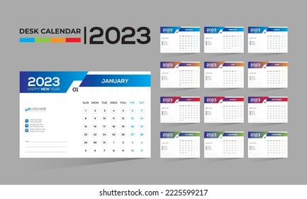 2023 vector de escritorio 12 meses diseño de calendario de 12 páginas para cualquier tipo de uso