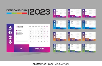 2023 desktop vector 12 month 12 page calendar design for any kind of use