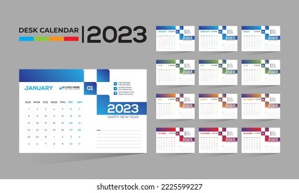 2023 desktop vector 12 month 12 page calendar design for any kind of use