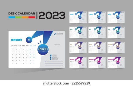 2023 desktop vector 12 month 12 page calendar design for any kind of use