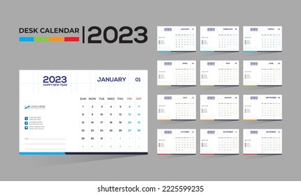 2023 vector de escritorio 12 meses diseño de calendario de 12 páginas para cualquier tipo de uso