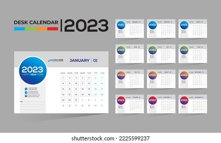 2023 Desktop-Vektorgrafik 12 Monate 12 Seiten Kalender-Design für jede Art von Verwendung