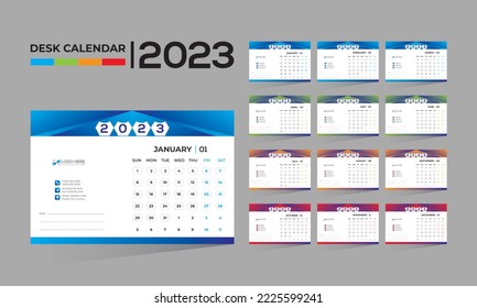 2023 desktop vector 12 month 12 page calendar design for any kind of use
