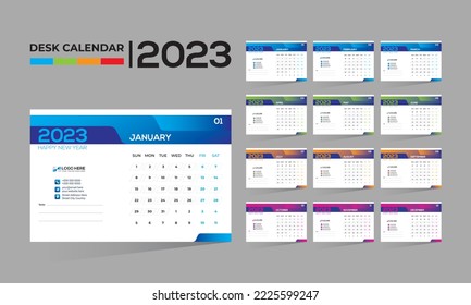 2023 desktop vector 12 month 12 page calendar design for any kind of use