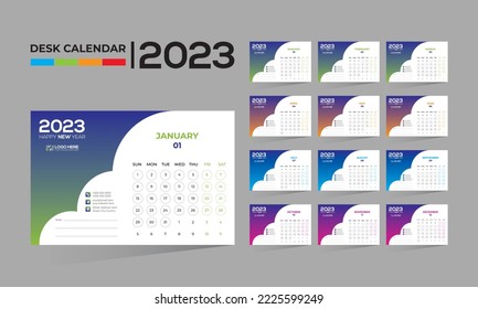 2023 vector de escritorio 12 meses diseño de calendario de 12 páginas para cualquier tipo de uso