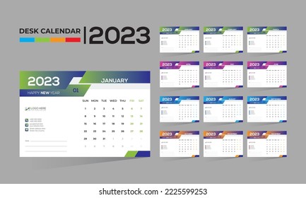 2023 desktop vector 12 month 12 page calendar design for any kind of use