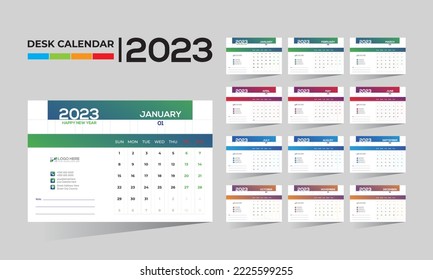 2023 vector de escritorio 12 meses diseño de calendario de 12 páginas para cualquier tipo de uso