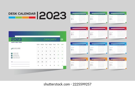 2023 desktop vector 12 month 12 page calendar design for any kind of use