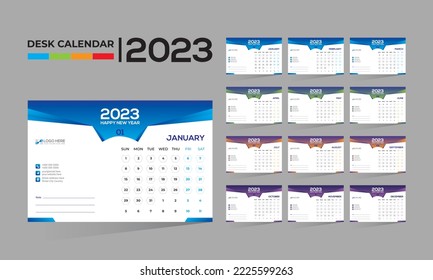 2023 desktop vector 12 month 12 page calendar design for any kind of use