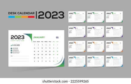 2023 desktop vector 12 month 12 page calendar design for any kind of use