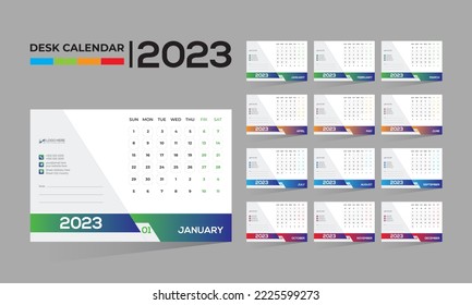 2023 desktop vector 12 month 12 page calendar design for any kind of use