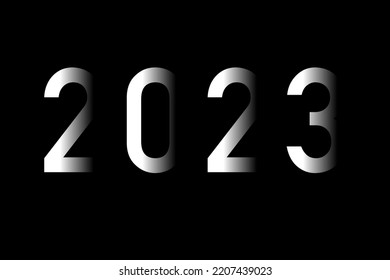 2023 digits, number on black background. Parts of digits are hiding in dark background. 3d effect. Vector illustration.