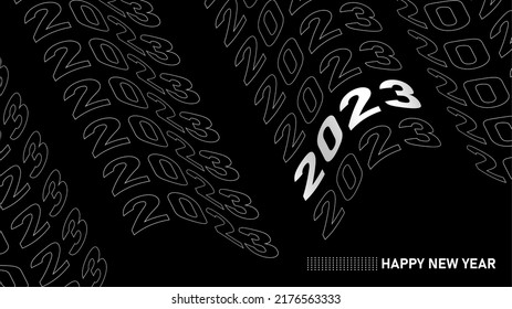 2023 distorsionó el patrón cinético repetitivo ondulado. Diseño numérico de tipografía de onda 3d 2023. Tarjeta de felicitación de Año Nuevo, portada del calendario. Tipografía diseño de póster, banner o logo de moda mínimo.