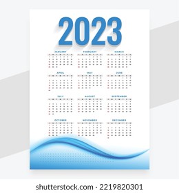 2023 english calendar layout with wave design vector 