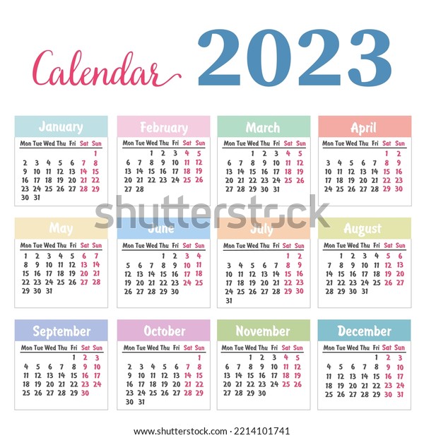 2023 English Calendar Print Out 2023 Stock Vector (Royalty Free ...