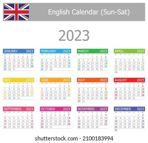 2023 English Type-1 Calendar Sun-Sat on white background