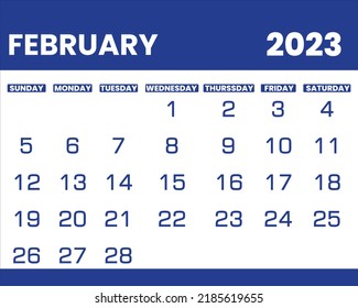 2023 February illustration vector calendar weeks start on Wednesday Blue theme | calendar 2023 February| February calendar 2023

