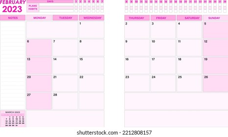 2023 February planner agenda vector template 02