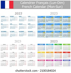 2023 French Mix Calendar Mon-Sun on white background