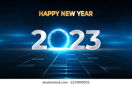 2023 futuristic sci fi technology with shine light within. 2023 digital futuristic digital innovation background. Hitech communication concept innovation of new year background. Vector illustration.