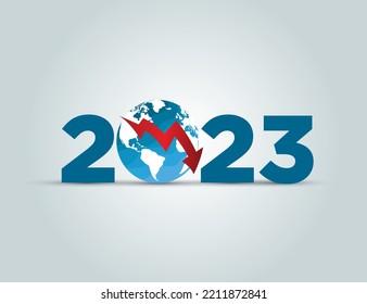 2023 Rezession der Weltwirtschaft und rückläufige Weltwirtschaftskrise oder internationaler Niedergang und wirtschaftliches Konzept. Auswirkungen der Rezession auf die Weltwirtschaft.