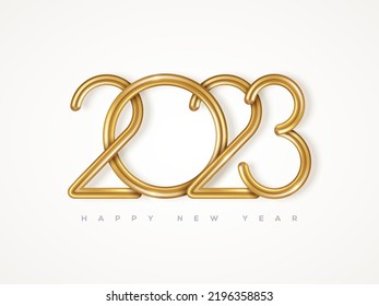 2023 gold 3d numbers isolated on white background. Vector illustration. Minimal invitation design for Christmas and New Year. Elegant golden text. Minimal card template.