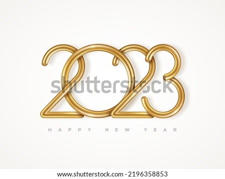 2023 gold 3d numbers isolated on white background. Vector illustration. Minimal invitation design for Christmas and New Year. Elegant golden text. Minimal card template.