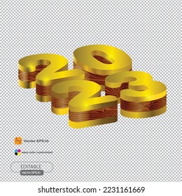 2023 gold wood 3d  vector illustration