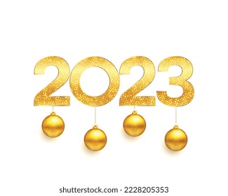 2023 golden glitter text with 3d ball for new year festival vector 
