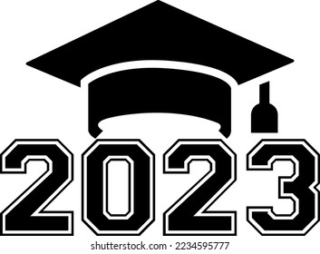 2023 Graduation Cap SVG Class of 2023 black and white design template, Car Window Sticker, POD, cover, Isolated Black Background
 svg