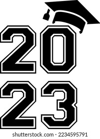 2023 Graduation Cap SVG Class of 2023 black and white design template, Car Window Sticker, POD, cover, Isolated Black Background svg
