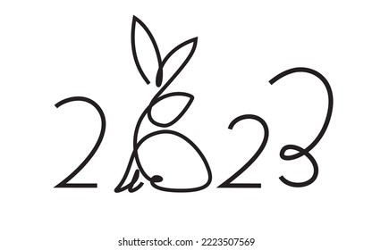 2023 greeting banner line style with rabbit