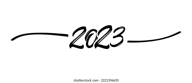 2023 hand drawn shape black. Happy New Year black logo 20 23. Christmas design for greeting card, discount poster or sale banner. Vector illustration