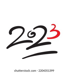 2023 Hand Drawn Vector Numbers, Chinese New Year Calligraphy Sketch Calendar Design. Doodle Greeting Card, Scribble Handdrawn Brush Font, Freehand 2023 Typography Graphic Element