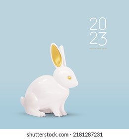 2023 Happy Chinese new year, the year of the rabbit zodiac. Little bunny, poster, website, banner, brochure, calendar, greeting card. Template vector illustration isolated on white background.