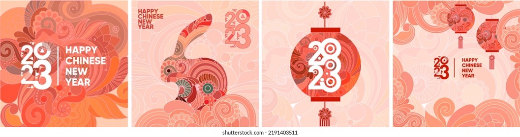 2023. Feliz año nuevo chino. Año del Conejo. Conjunto de fondos vectoriales. 