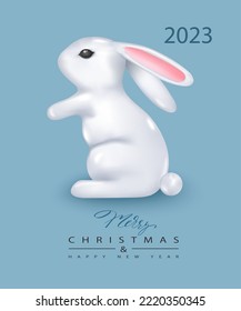 2023 Happy Chinese new year, the year of the rabbit zodiac. Little bunny, poster, website, banner, brochure, calendar, greeting card. Template vector illustration isolated on white background.