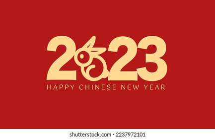 2023 Happy Chinese new year symbol, year of the rabbit, Lunar new year concept, modern gold logo design