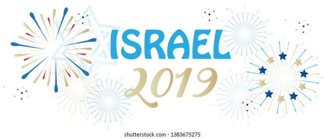 2023 Happy Independence day Israel festive background fireworks and Israeli blue star abstract banner template card. Tel Aviv Eurovision Song contest festival May Music banner concept modern design
