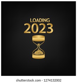 2023 Happy New Year Background with hourglass icon. Design for your Seasonal Flyers, banner, sticker, and Greetings Card. 2022 to 2023