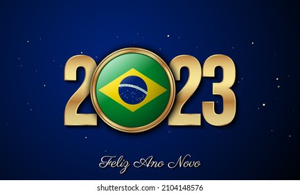 2023 Feliz Diseño de Antecedentes de Año Nuevo. Traducción: Feliz Año Nuevo. Tarjeta de felicitación, cartel, afiche. Ilustración vectorial.