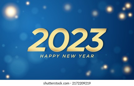 2023 Happy New Year Background Design. 2023 Gold Lettering on Blue Background. Vector Illustration.
