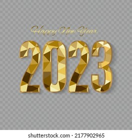 2023 Happy New Year Hintergrund Design. Postkarte, Banner, Poster. Vektorgrafik.Alles Gute zum Neujahr 2021, handgeschriebene Schriften, Typografie, Design, funkelndes Gold, Stern.