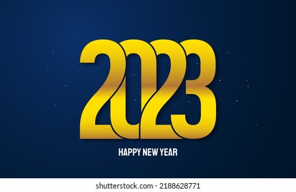 2023 Happy New Year Background Design. Golden 2023 lettering on blue background. Vector Illustration.