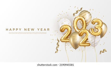 2023 Happy new year background. realistic balloon numbers.